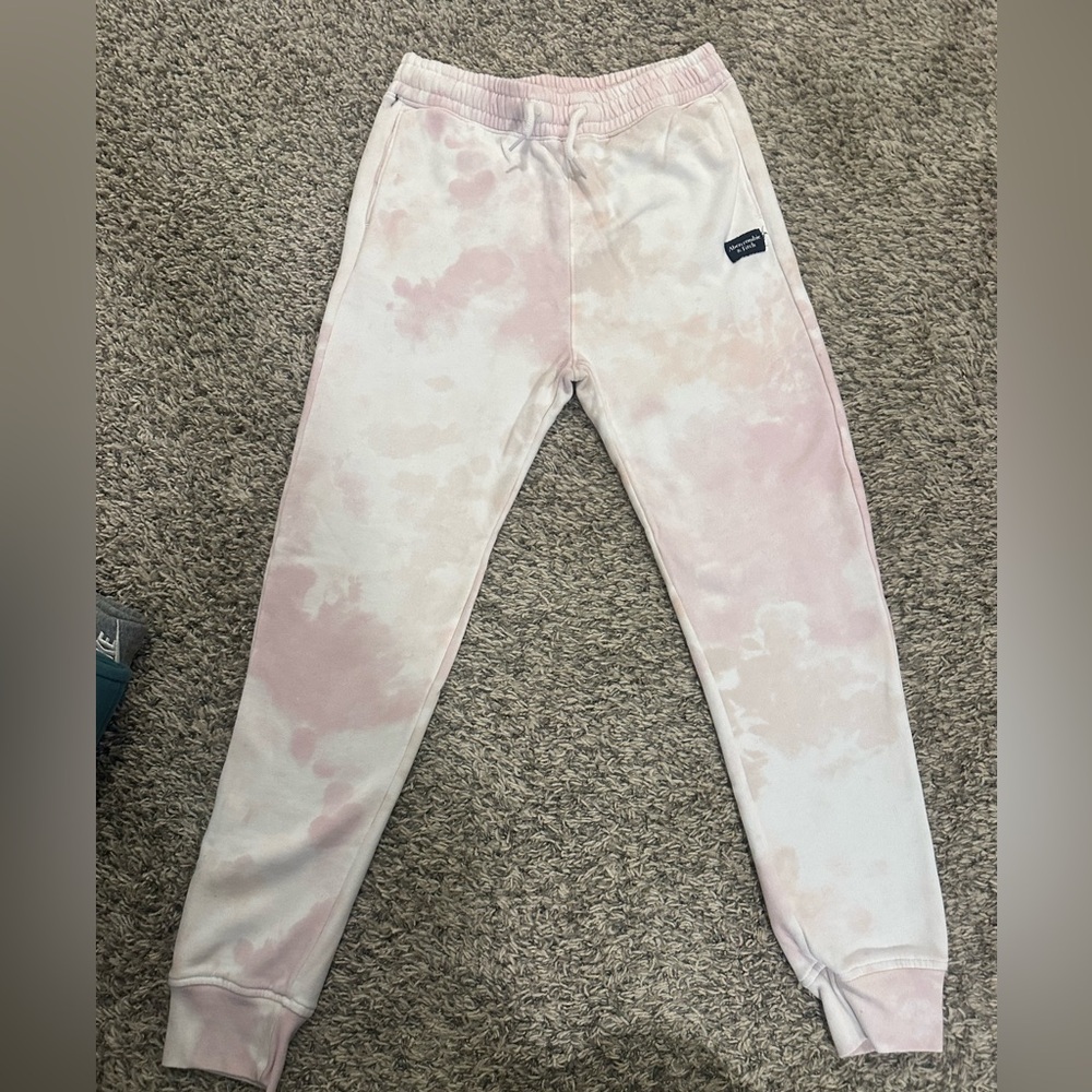 abercrombie kids Pink & White Tie-Dye Joggers